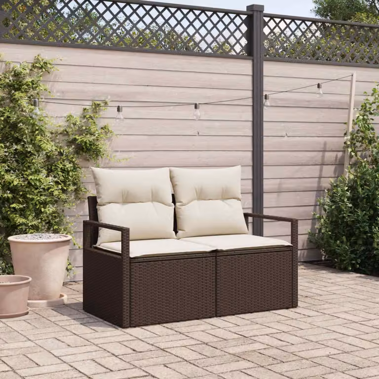 Divano da giardino moderno vidaXL in polyrattan marrone con cuscini L/P/H: 120 x 62 x 69 cm