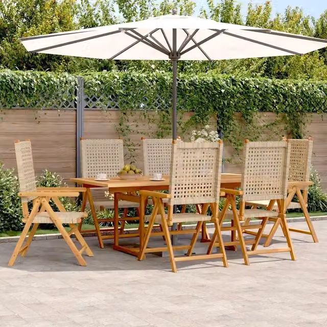 Set da pranzo da giardino vidaXL in 7 pezzi beige in polyrattan e legno di acacia oliato – 1