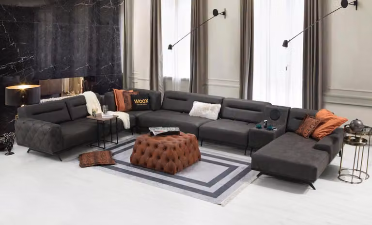 Ecksofa U-Form Polstersofa Stoffsofa Eckgarnitur Couch Grau Sofa Groß