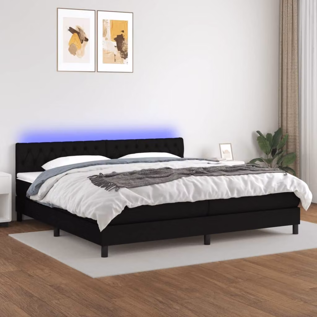 Maison Exclusive - Letto a Molle Materasso e LED Nero 200x200cm in Tessuto