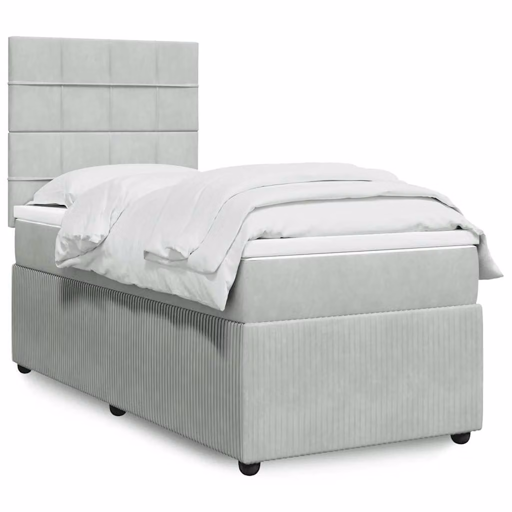 vidaXL Giroletto a Molle con Materasso Ibrido in Velluto Grigio Chiaro L/P/H: 200 x 80 x 150,5 cm