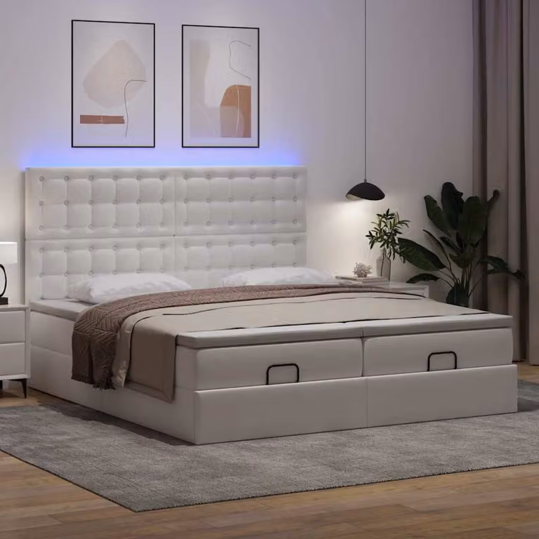 Maison Exclusive - Pouf Letto con Materassi e LED Bianco Puro 180x200cm Pelle finta