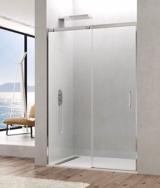 Box doccia TEMPLE con anta scorrevole e parte fissa, vetro trasparente con rivestimento easy clean, finitura cromo lucido, L: 145 cm
