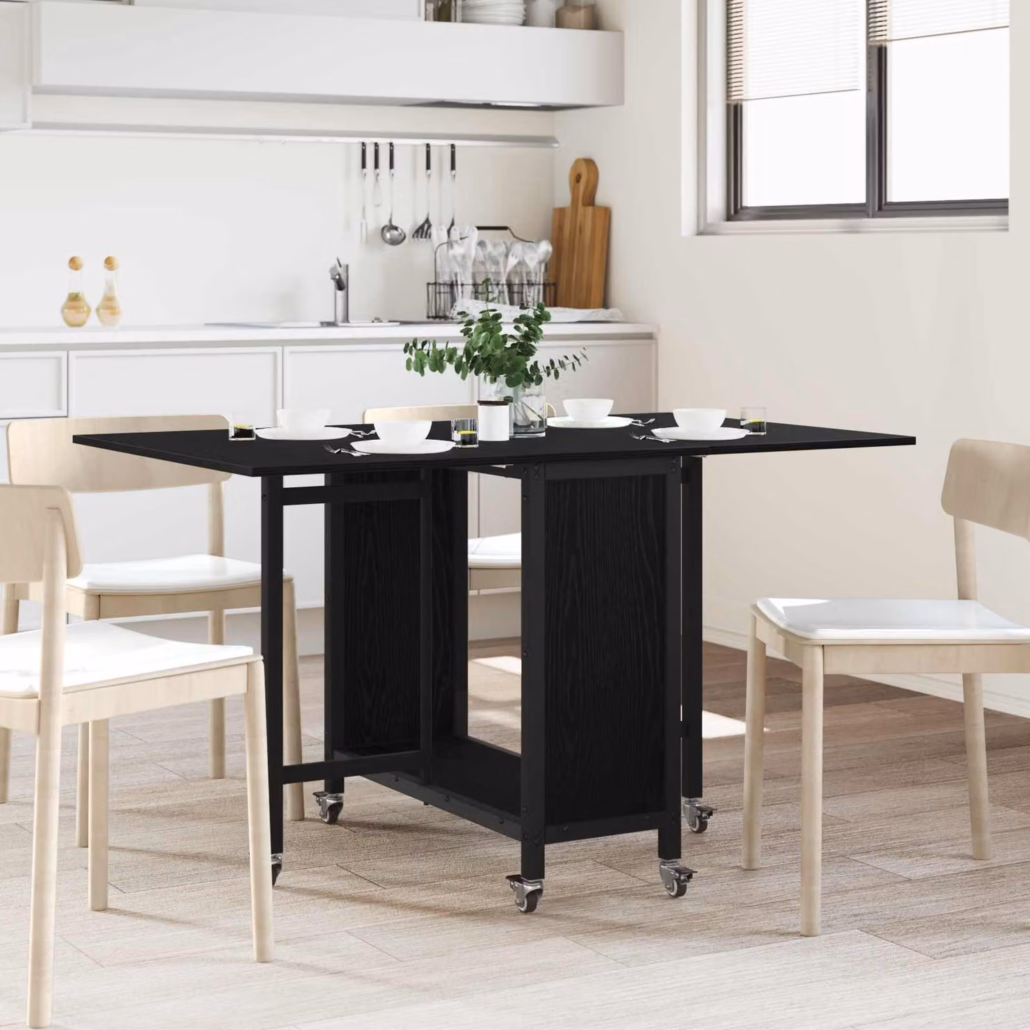 vidaXL Tavolo da pranzo pieghevole moderno con ruote e piano ribaltabile in MDF nero L: 130 cm, P: 80 cm, H: 76,5 cm
