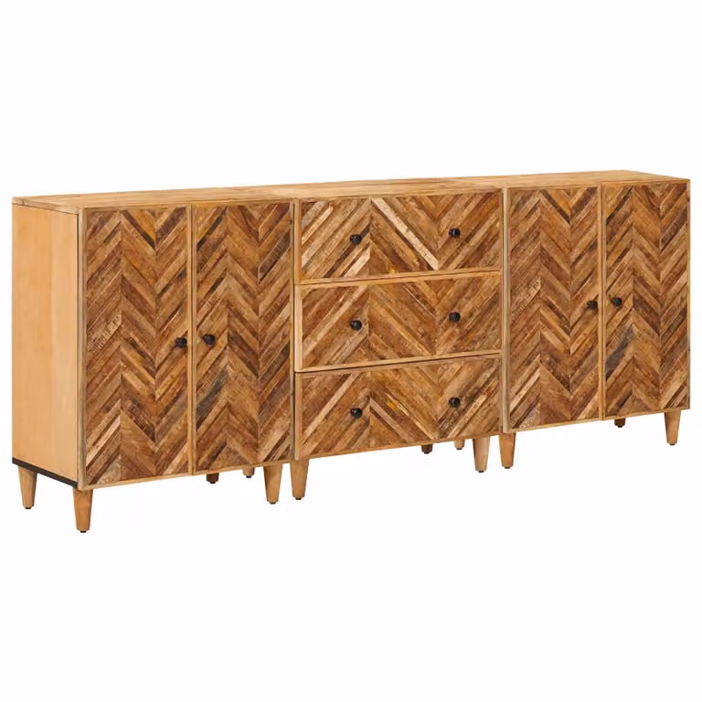 Set di 3 armadi da stoccaggio vidaXL in legno di mango marrone, design moderno con ante a battente e ripiani interni, L/P/H: 60 x 33,5 x 75 cm