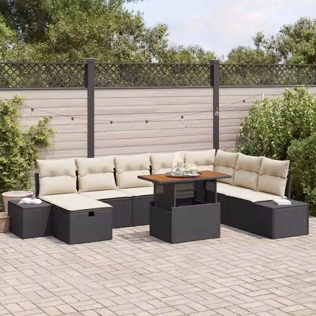 Set Divano da Giardino 9 pz Nero Poly Rattan 3361397