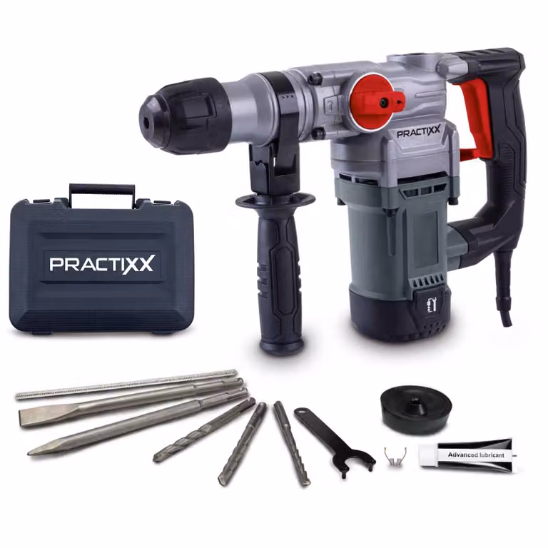 Martello rotante Practixx PX-BH-5 | 5 Joule | 1050W 230V | SDS-Plus | 6 velocità Vario da 0 a 920 giri/minuto | cavo da 3 m e capacità di foratura di 28 mm | con accessori