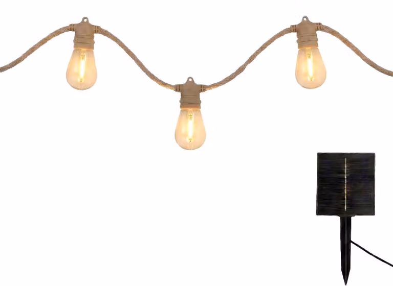 Catena luminosa solare, con 10 LED bianco caldo, lunghezza 7,45 metri, grado di protezione IP44