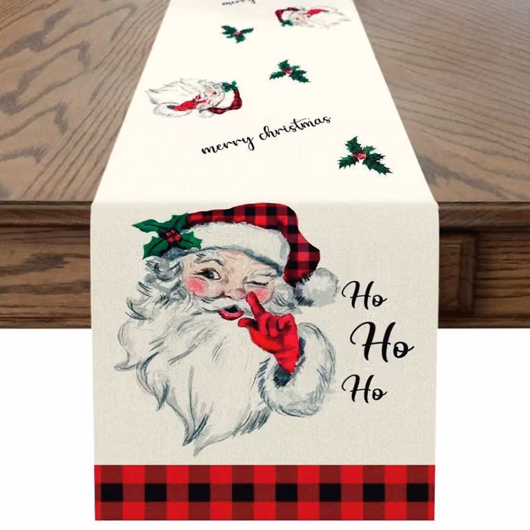Centrotavola natalizio, Babbo Natale, 30 x 180 cm, poliestere