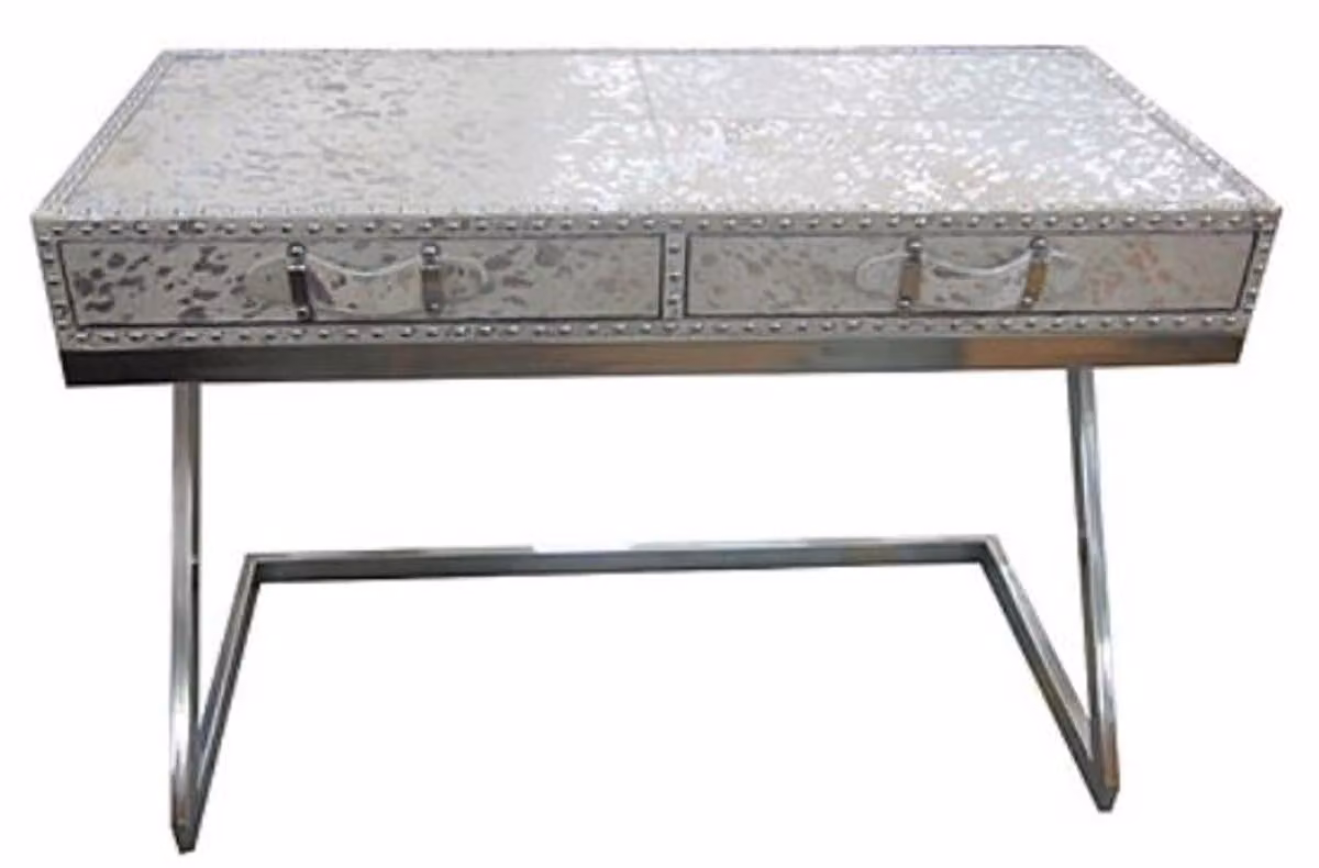 Scrivania di design Casa Padrino con 2 cassetti argento / bianco 110 x 50 x h. 75 cm - Mobili di design