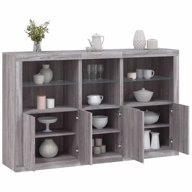 Credenza moderna vidaXL con luci LED Grigio Sonoma L: 162 cm, P: 37 cm, H: 100 cm