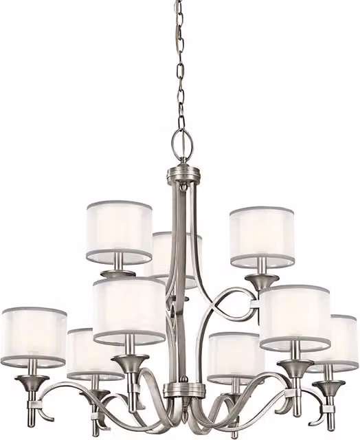 Lampadario da soffitto contemporaneo KICHLER Lacey in metallo argento e tessuto bianco con 9 luci E14