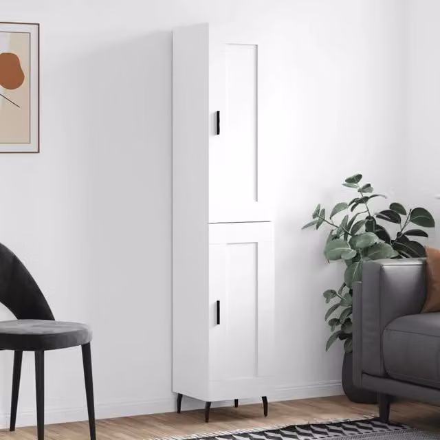 Credenza a muro bianca vidaXL con ante a battente e ripiani interni in legno e metallo L/P/H: 34,5 x 34 x 180 cm