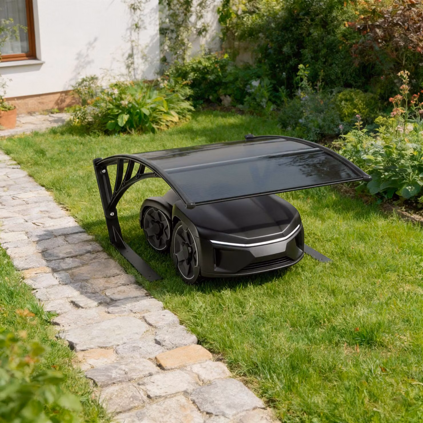 Garage per robot tosaerba tectake nero, resistente alle intemperie, L: 81 cm, P: 100 cm, H: 48 cm – 3