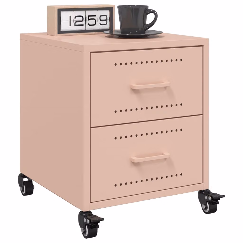 Set di 2 comodini vidaXL in metallo rosa con finitura opaca L 36 cm x P 39 cm x H 43,5 cm