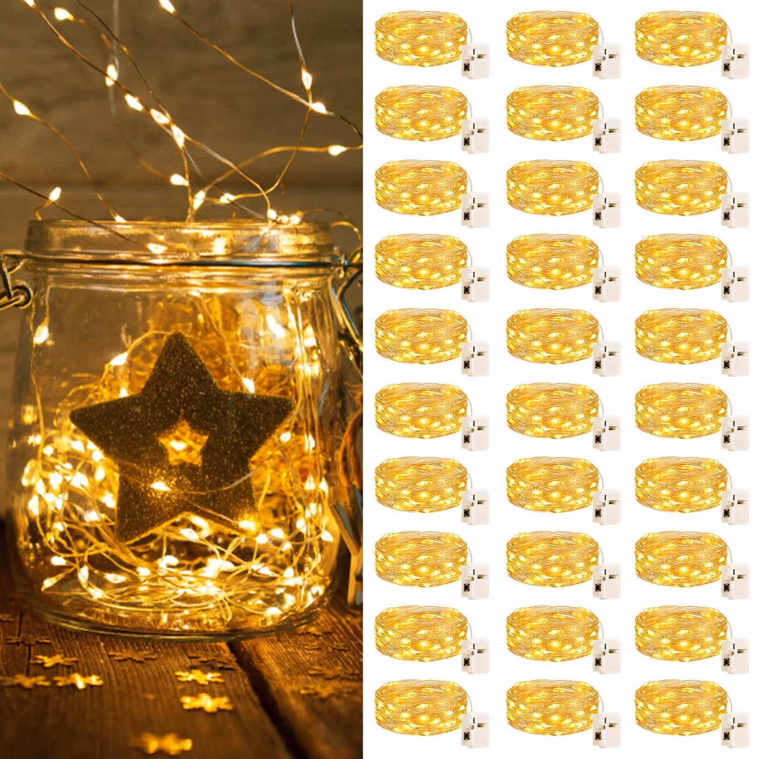Catena luminosa a LED mini, set da 30, lunghezza 2 metri, 20 LED, 3 modalità, grado di protezione IP65, luce bianco caldo