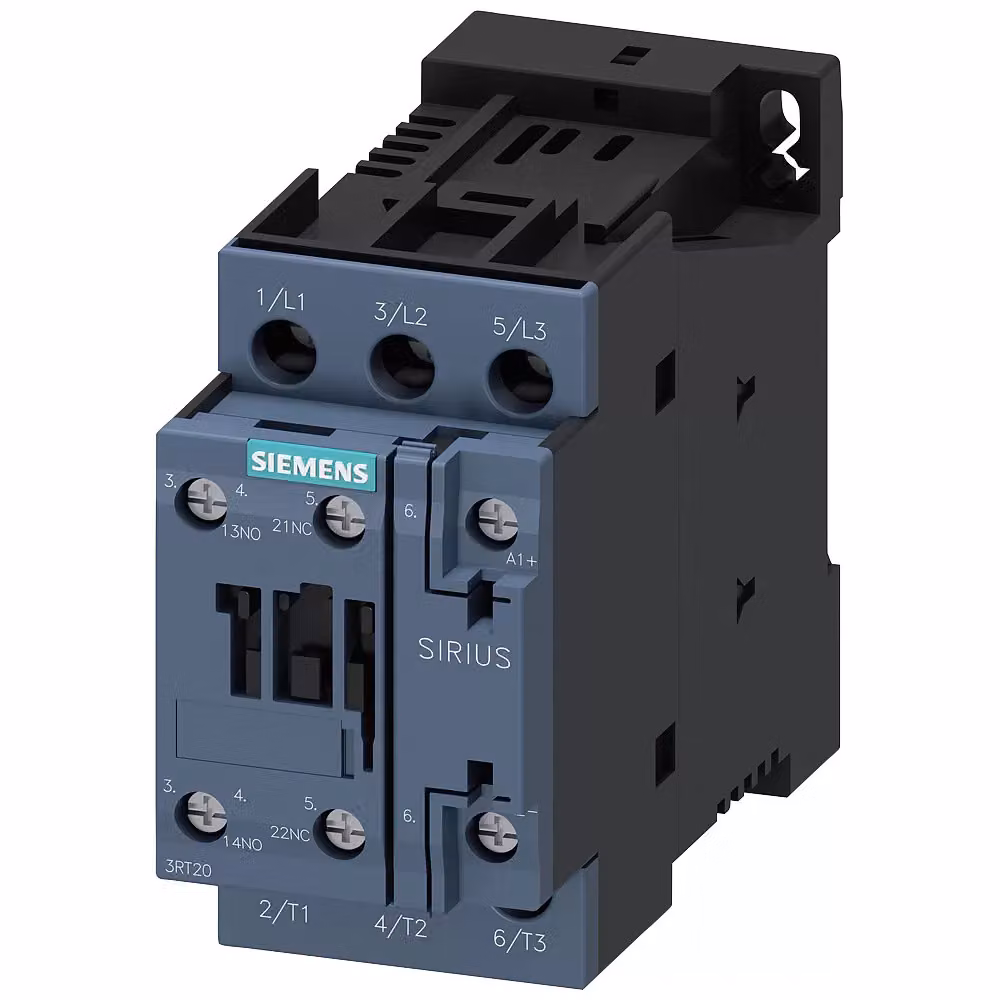 Contattore Siemens, AC-3e, 12 A/5,5 kW/400 V, a 3 poli, AC/DC 95-130 V, 1S+1Ö, collegamento a vite 3RT20241NF30