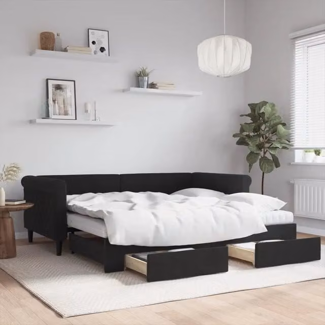 Divano Letto Estraibile vidaXL in Velluto Nero con Cassetto per Soggiorno e Camera da Letto L/P/H: 90 x 190 cm