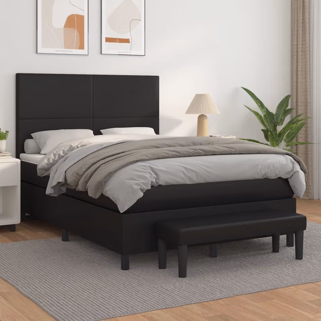 vidaXL Giroletto a Molle con Materasso Ibrido in Similpelle Nero L/P/H: 190 x 140 x 128 cm – 1