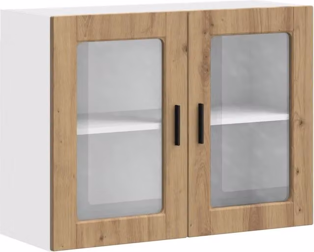 Pensile da cucina moderno HELLOSHOP26 in legno composito rovere e vetro con ante in vetro, L: 80 cm, P: 31 cm, H: 60 cm