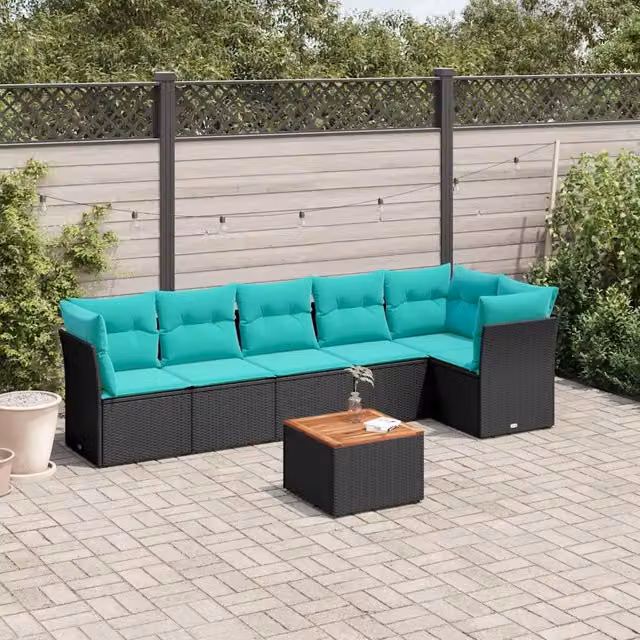Set Divani da Giardino 7 pz con Cuscini Nero in Polyrattan 3255980