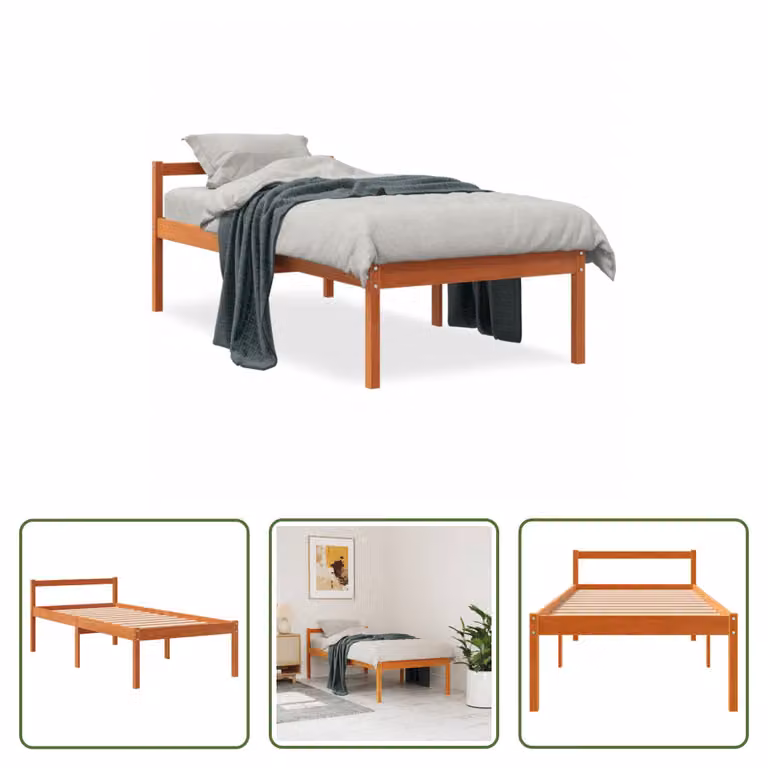 The Living Store Letto Senior cera marrone 90x200 cm in legno di pino massiccio