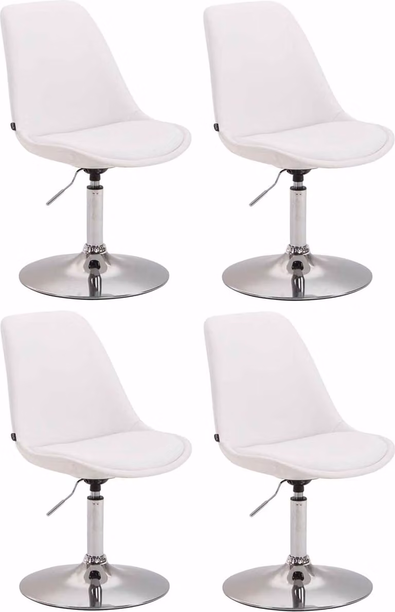 Set di 4 sedie da pranzo Maverick, rivestite in ecopelle, girevoli e con schienale regolabile in altezza, colore bianco, struttura cromata