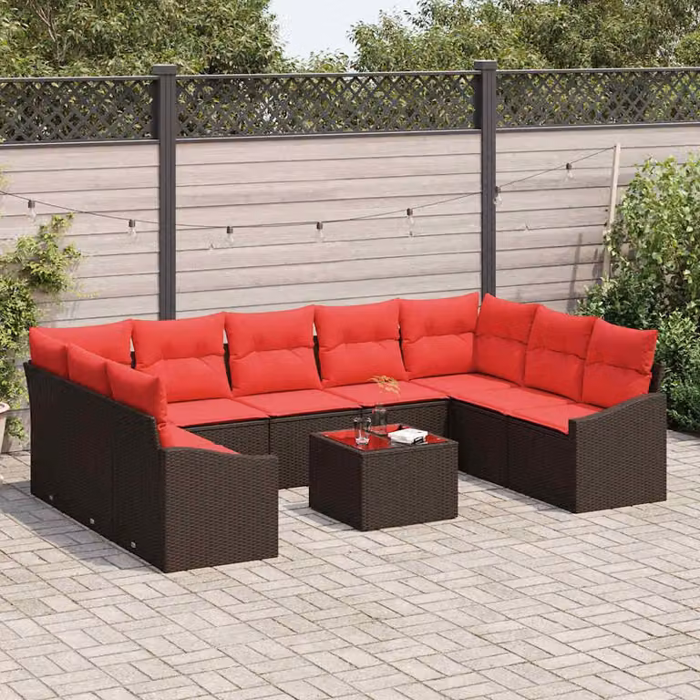 Maison Exclusive - Set di divani da esterno, 10 pezzi, color marrone [Materiale sintetico]: rattan sintetico