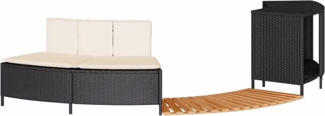 Bordo per Spa Nero in Polyrattan e Legno Massello di Acacia CFW7868421