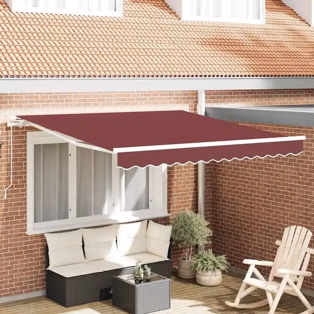 Tenda da Sole Retrattile Manuale VIDAXL in Poliestere Rosso e Bianco, L: 300 cm, P: 250 cm – 1