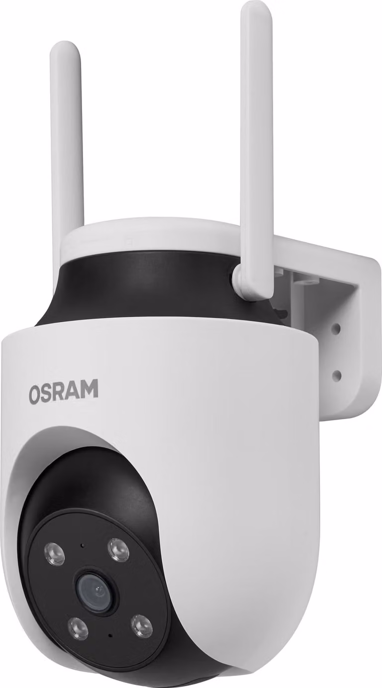 Telecamera OSRAM SMART+ WiFi per esterni 360° 4MP 2K IP65, pan-tilt, visione notturna 10m, compatibile con Alexa, per esterni, bianca