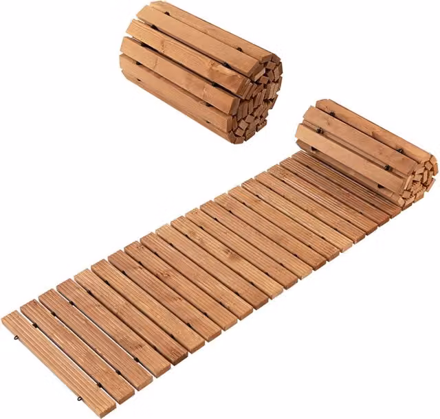 Sentiero avvolgibile in legno e gomma per giardino marrone con superficie antiscivolo, Larghezza: 43 cm