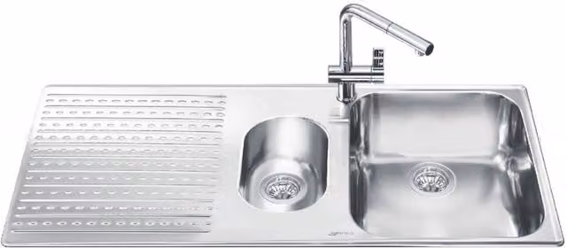 Lavello incasso 2 vasche e gocciolatoio sinistro 100x50 Smeg LTS102S2 inox spazzolato