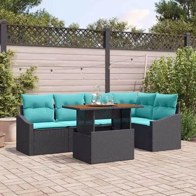 Set Divano da Giardino 6 pz 5-Numero di posti Nero e Teal 3349843