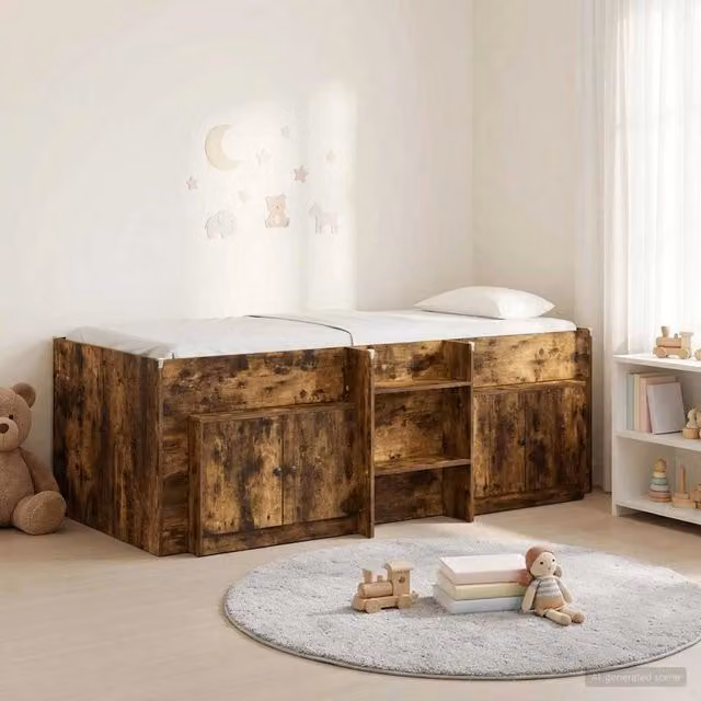 Struttura Letto Loft con Mobile con porta 3 pz Rovere Fumo 3423386