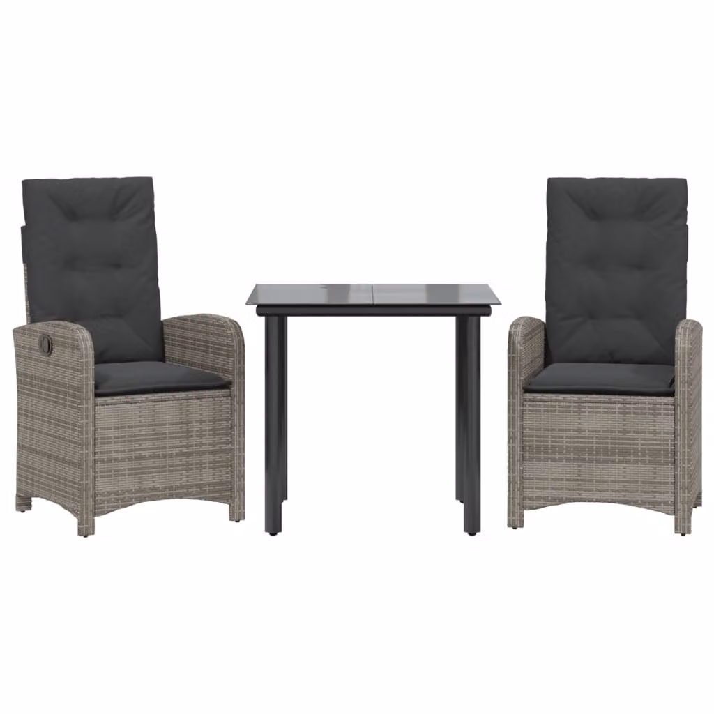 Set da Pranzo da Giardino 3 pz con Cuscini in Polyrattan Grigio