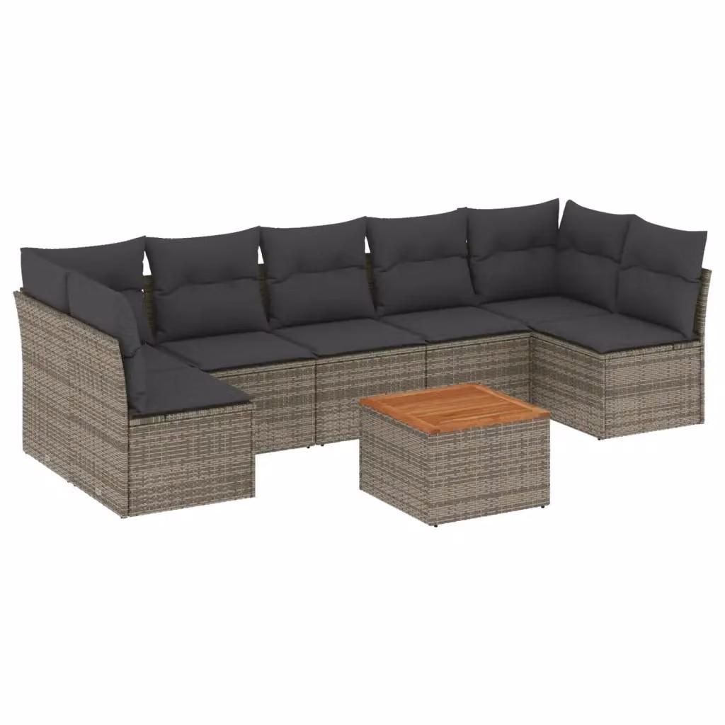 vidaXL Set Divano da Giardino 8 pz a L in Polyrattan Grigio con Cuscini e Tavolino da Caffè – 2
