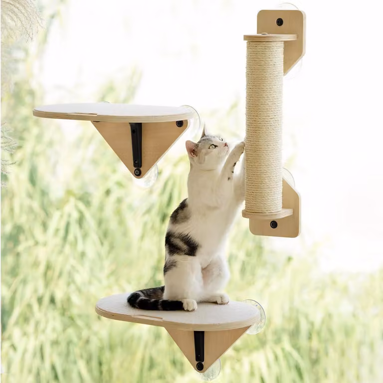Set da 3 pezzi per gatti: trespolo da finestra, tiragraffi e piattaforma, con potenti ventose