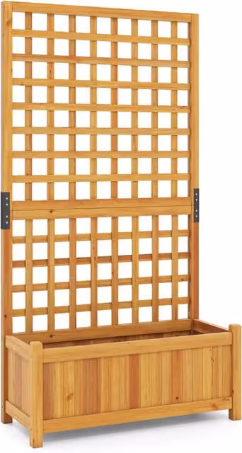 Fioriera 2 in 1 con traliccio per piante rampicanti e letto orto rialzato in legno, Arancione, L: 143 cm, P: 76 cm, H: 32 cm – 1