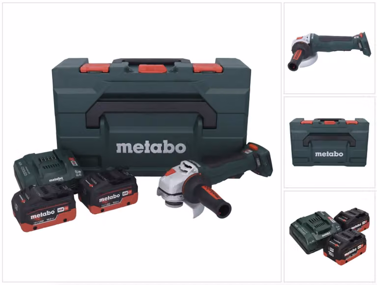 Metabo WPB 18 LT BL 11-125 Smerigliatrice angolare rapida a batteria 18 V 125 mm senza spazzole + 2x batteria ricaricabile 10,0 Ah + caricatore + metaBOX