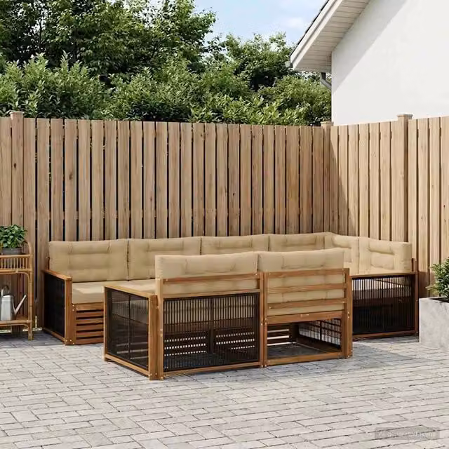 Set di divani da esterno vidaXL a forma di L composto da 7 pezzi in legno di acacia con cuscini beige