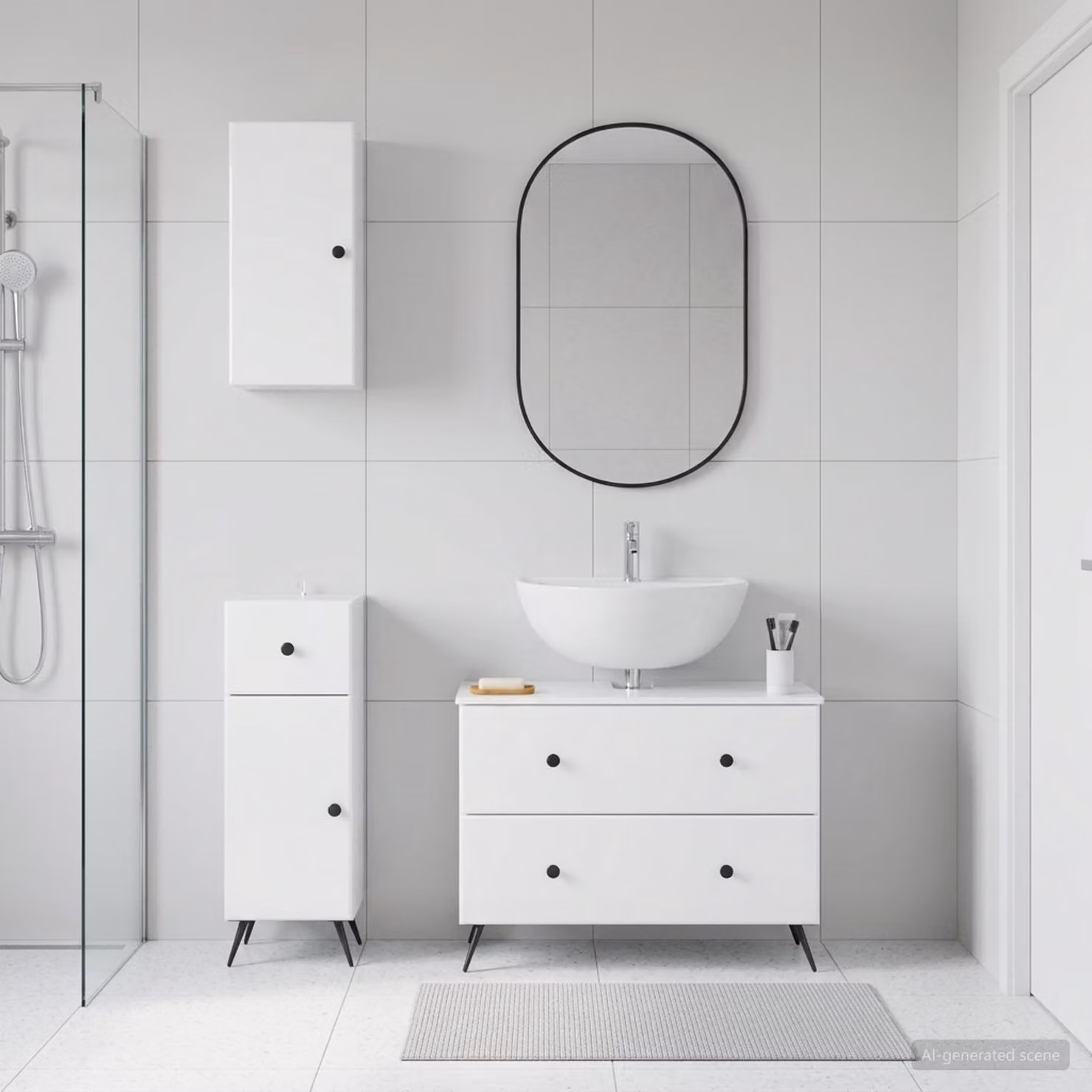 Set di armadietti da bagno moderni vidaXL BREDA in 3 pezzi, Bianco Lucido