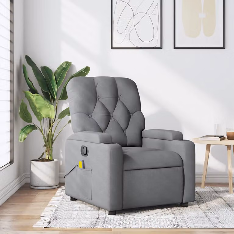 vidaXL Poltrona reclinabile relax in tessuto grigio con braccioli e struttura in legno e metallo