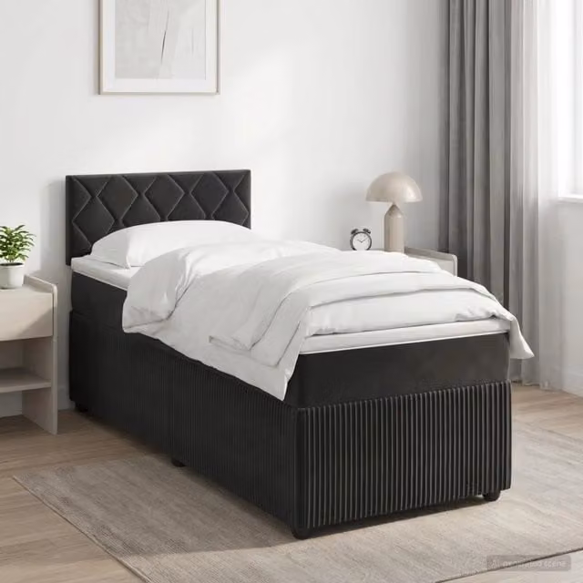 Letto box spring con materasso ibrido vidaXL in velluto nero con base contenitore e porta USB L/P: 90 x 190 cm