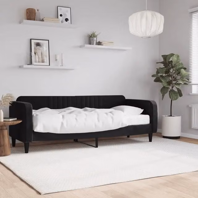 Divano Letto con Materasso-Sofa Letto-Daybed Nero 80x200 cm in Velluto 919889