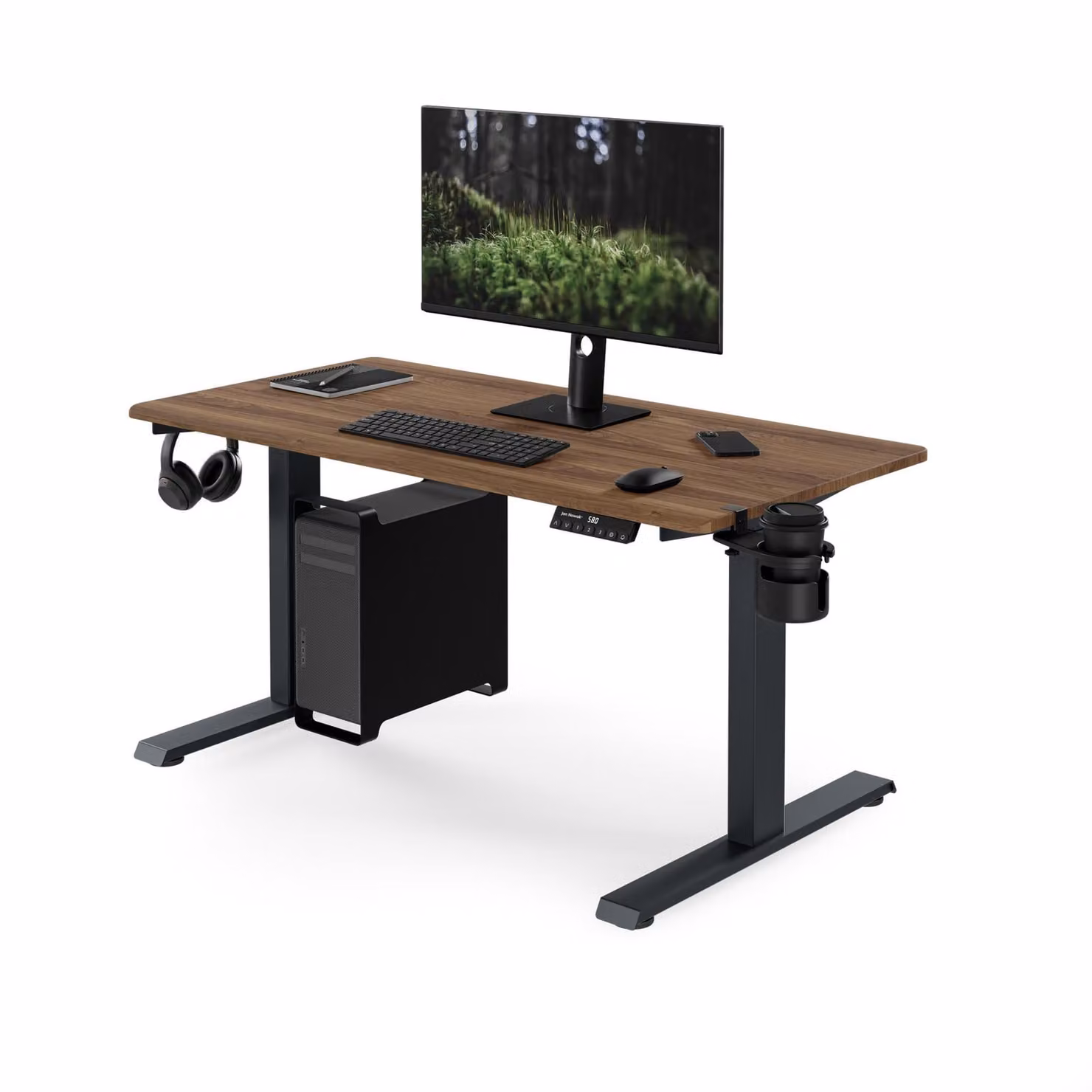 Scrivania elettrica regolabile in altezza, dal design ergonomico, colore antracite/noce: 120 x 60 cm: ARIA