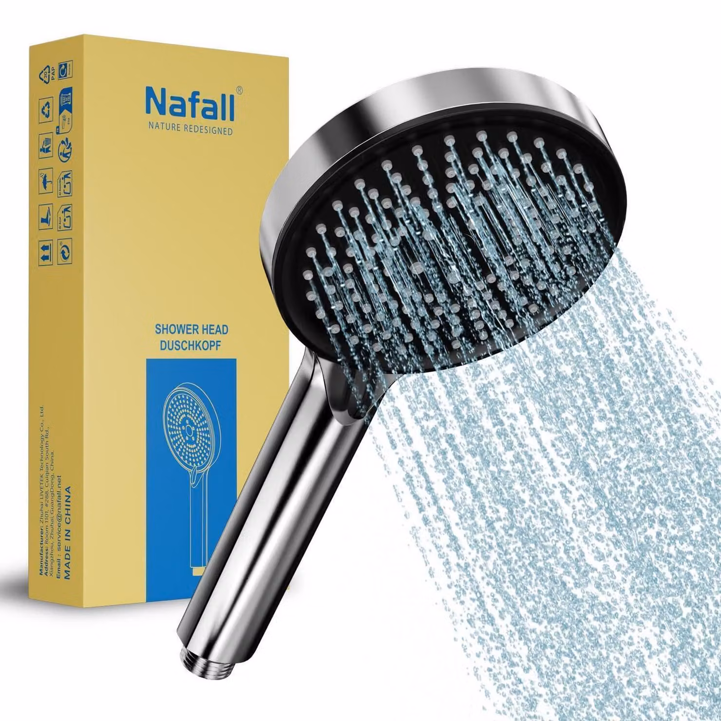 Testina doccia ad alta pressione, soffione manuale, 3 modalità, diametro 115 mm, con sistema di potenziamento della pressione, attacco G1/2