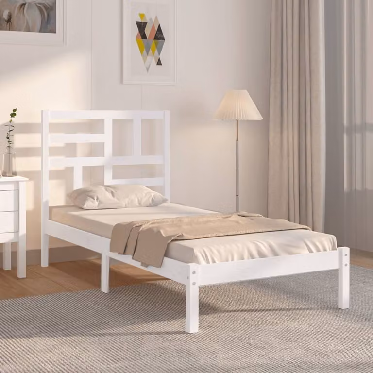 The Living Store Letto in legno massiccio bianco 100x200 cm