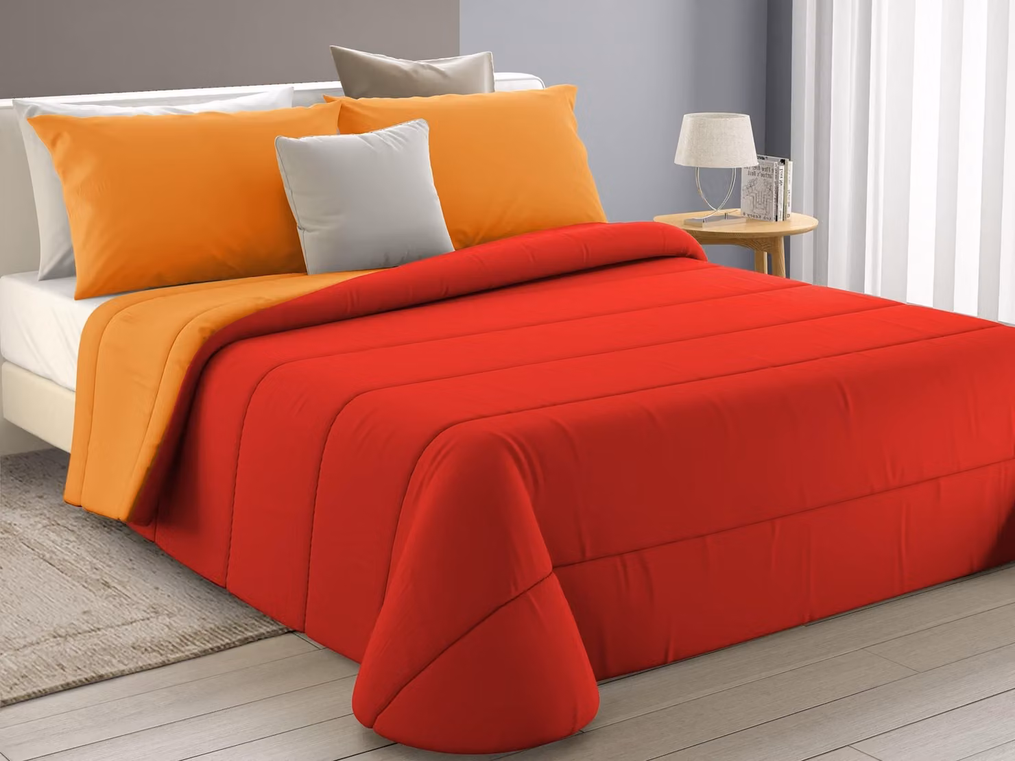 Coperta invernale per letto matrimoniale, 220 x 260 cm, colore rosso-arancio