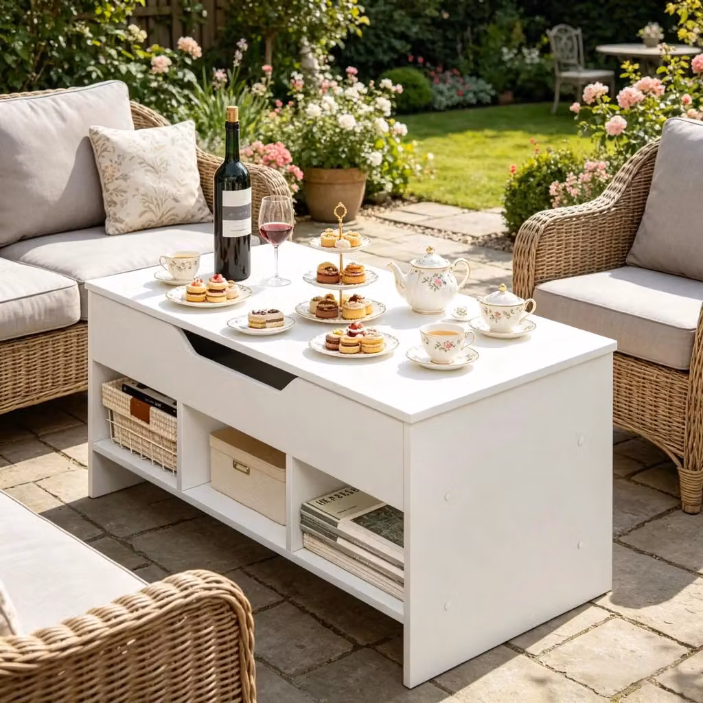 Tavolino da caffè sollevabile REDOM bianco moderno L: 96 cm, P: 45/60,5 cm, H: 51/72,5 cm – 2
